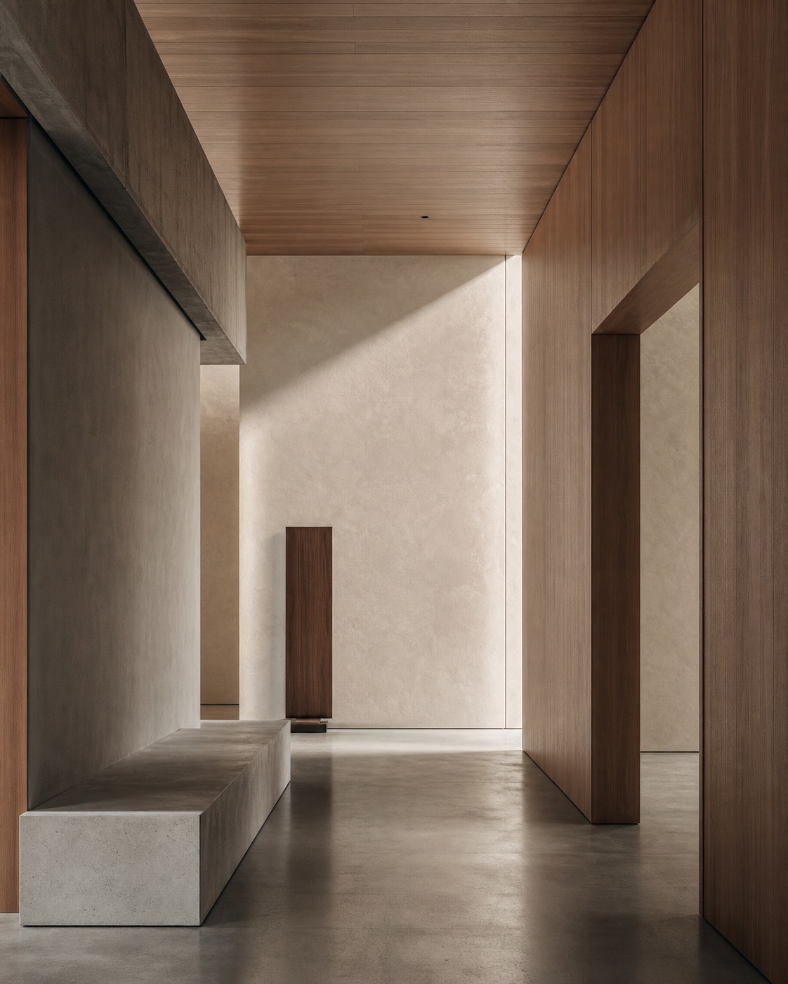 Generated minimal architectural interior result from a Midjourney prompt from image case study