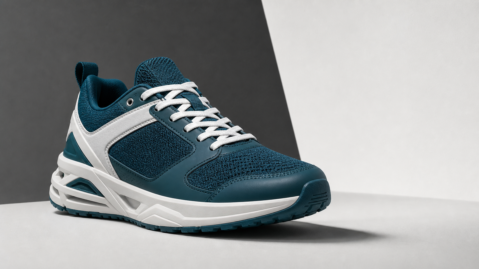 Generated teal running shoe reference used for a negative prompt generator workflow