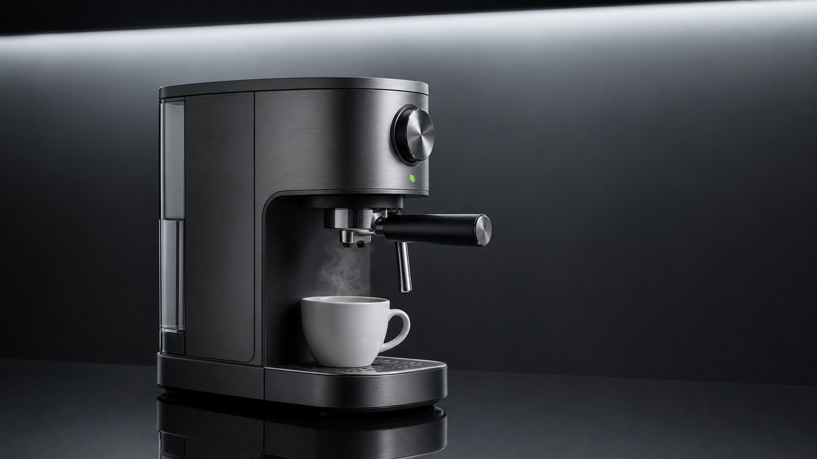 Generated espresso machine reference used for a product video prompt generator workflow